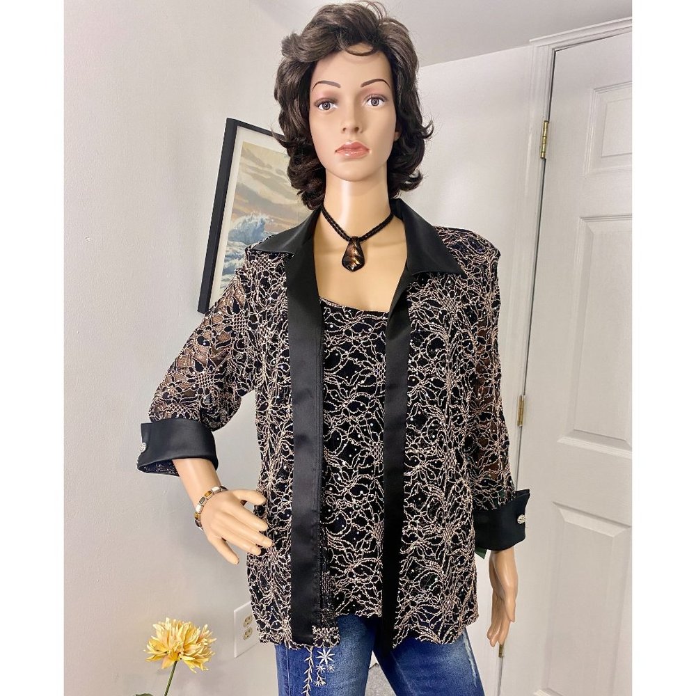 R &‎ M Richards NEW tank shirt jacket lace sparkle sequin Size 14